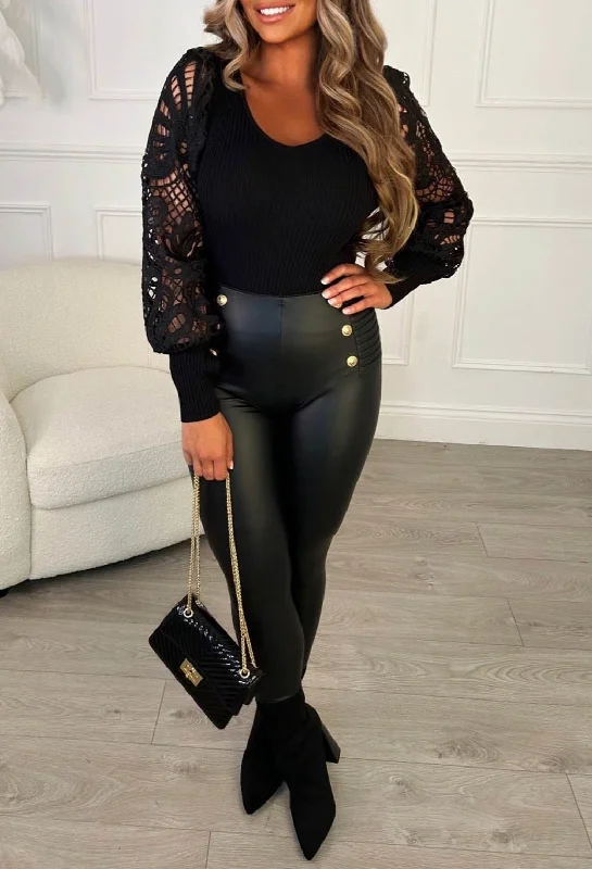Button - Front Bodysuits with a Classic and Timeless AppealIt's A Love Story Black Crochet Bodysuit Button - Front Bodysuits with a Classic and Timeless AppealIt's A Love Story Black Crochet Bodysuit