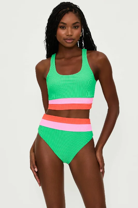 Women's Cut - Out Swim Tops in White with Geometric Shapes for an Edgy Beach StyleMackenzie Top Island Green