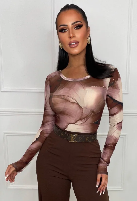 High - Neck Bodysuits for a Modest and Sophisticated LookMermaid Vibes Brown Mesh Bodysuit High - Neck Bodysuits for a Modest and Sophisticated LookMermaid Vibes Brown Mesh Bodysuit