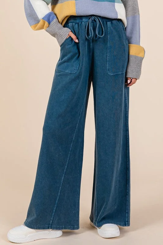 Convertible Straps Bodysuits for Multiple Styling OptionsMineral Wash French Terry Drawstring Wide Leg Pants