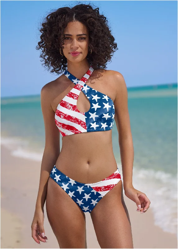 Women's Halter Neck Swim Tops with Tie - Back in Neon Colors for a Bold Summer VibeCross Halter Bikini Top - American Beauty