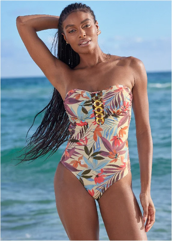 Plus Size Women's Floral Print Maxi One - Pieces in Multicolor for a Spring Garden PartyBold Bandeau One-Piece - Tropic & Chill Plus Size Women's Floral Print Maxi One - Pieces in Multicolor for a Spring Garden PartyBold Bandeau One-Piece - Tropic & Chill