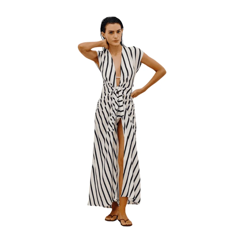 Kimono - style cover ups for an Asian - inspired beach lookVIX Sasha Long Stripe Viscose Cover up Kimono - style cover ups for an Asian - inspired beach lookVIX Sasha Long Stripe Viscose Cover up