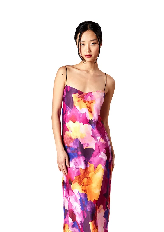 Silky Watercolor Bias-Cut Maxi Dress