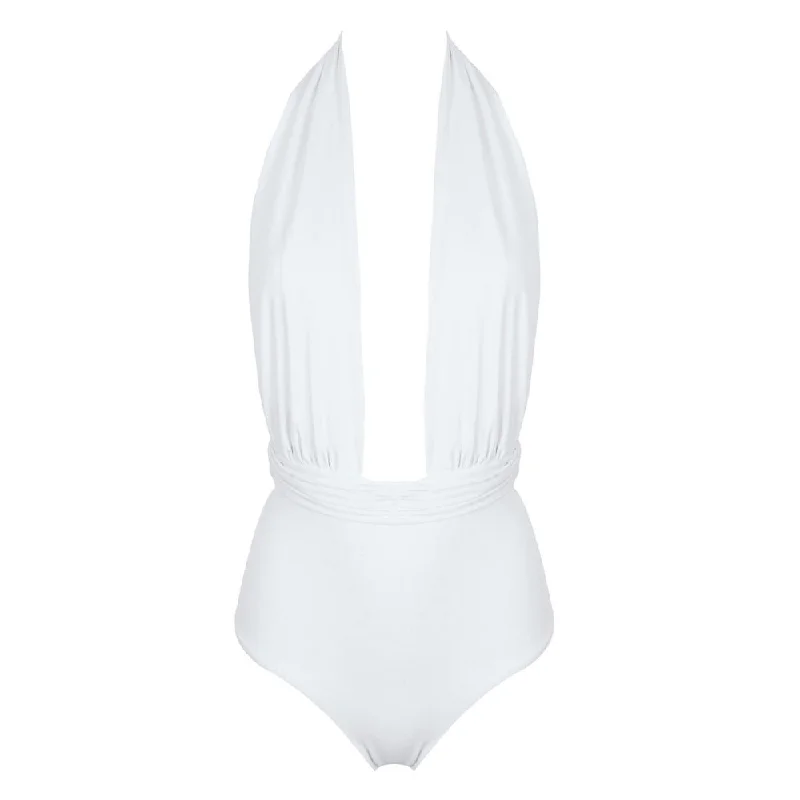 Women's Long - Length One - Pieces in Gray with Asymmetric Hem for a Contemporary and Fashionable LookST.BARTH Swimsuit - WHITE Women's Long - Length One - Pieces in Gray with Asymmetric Hem for a Contemporary and Fashionable LookST.BARTH Swimsuit - WHITE