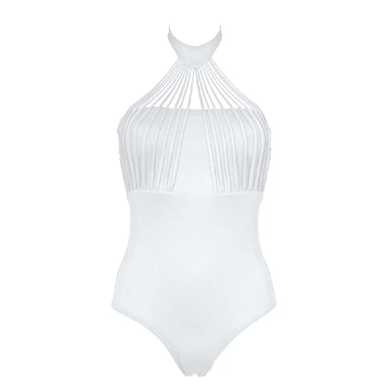 Plus Size Women's Striped One - Pieces in Navy and White for a Nautical - Inspired EnsembleThe MYKONOS Swimsuit - WHITE Plus Size Women's Striped One - Pieces in Navy and White for a Nautical - Inspired EnsembleThe MYKONOS Swimsuit - WHITE