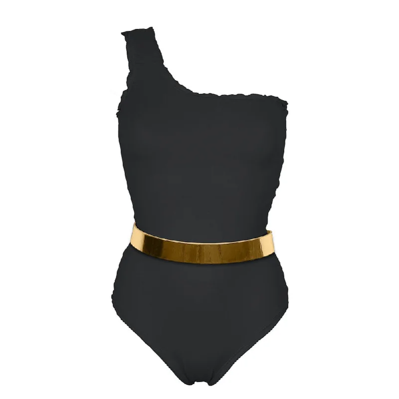 Women's Long - Length One - Pieces in Gray with Asymmetric Hem for a Contemporary and Fashionable LookThe PORTO CERVO *STUDIO EDITION GOLD/ SILVER - Reversible - BLACK / AZUL DARK BLUE Women's Long - Length One - Pieces in Gray with Asymmetric Hem for a Contemporary and Fashionable LookThe PORTO CERVO *STUDIO EDITION GOLD/ SILVER - Reversible - BLACK / AZUL DARK BLUE