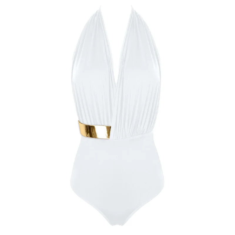 Plus Size Women's Ruffled Hem One - Pieces in Pink for a Feminine and Flirty Summer OutfitTHE ST. TROPEZ GOLDEN Swimsuit - White Plus Size Women's Ruffled Hem One - Pieces in Pink for a Feminine and Flirty Summer OutfitTHE ST. TROPEZ GOLDEN Swimsuit - White