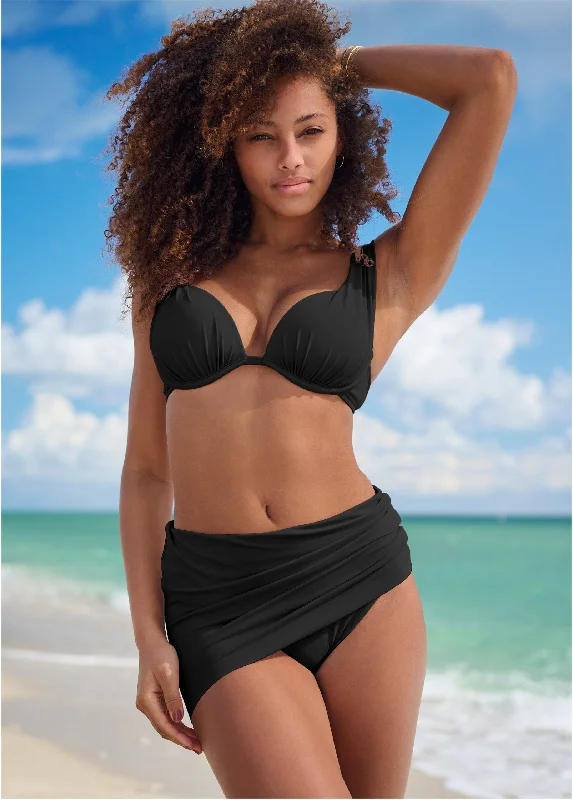 Plus Size Women's Print - Blocked Swim Tops in Multicolor for a Trendy and Fashion - Forward LookOver-The-Shoulder Marilyn Top - Black Beauty