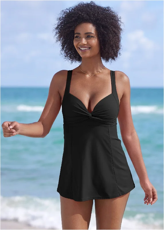 Fit And Flare Swim Dress - Black Beauty