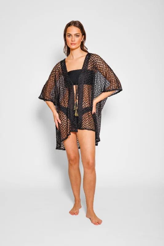Round - neck cover ups for a classic and simple lookZuma Crochet Beach Kimono